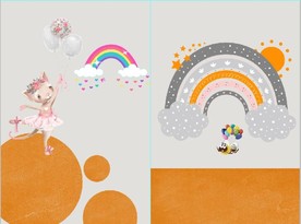 小清猫咪彩虹儿童房装饰无框画