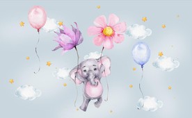 水彩卡通小象气球儿童房背景墙