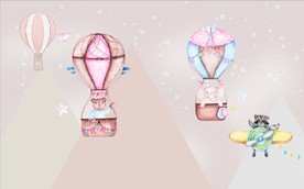 水彩卡通小象热气球儿童房背景墙