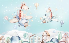 水彩长颈鹿飞儿童房装饰画