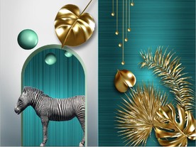 现代晶瓷抽象几何树叶装饰无框画