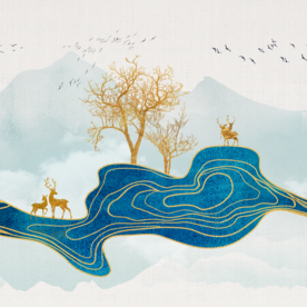 麋鹿线条山水玄关