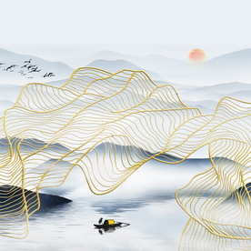 金色线条山水