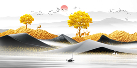 麋鹿山水晶瓷画