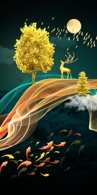 麋鹿飘带晶瓷画