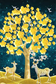 发财树麋鹿装饰画