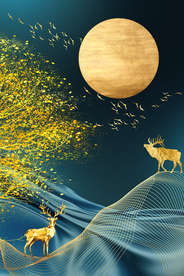 金色麋鹿晶瓷画玄关