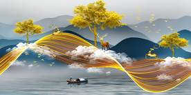 发财树山水画玄关