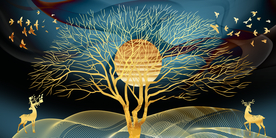 麋鹿玄关三联画