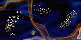 抽象金箔画三联画