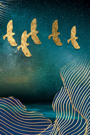 线条金鸟装饰画