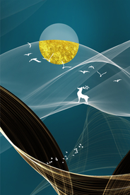 麋鹿飘带晶瓷画