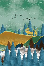 手绘麋鹿森林装饰画