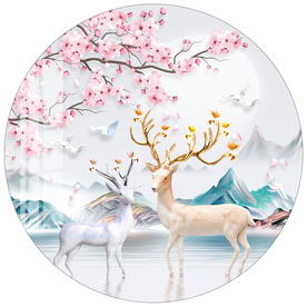北欧现代麋鹿圆形装饰画