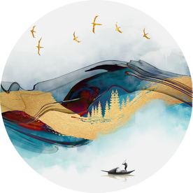 圆形金箔山水装饰画