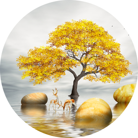 发财树圆形装饰画