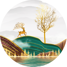 圆形麋鹿晶瓷画