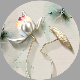 立体荷花玉雕玄关