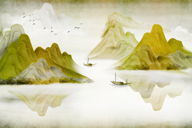 金色中式山水画花