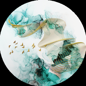 绿色背景金色鸟群装饰画