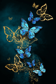 蓝金蝴蝶装饰画玄关