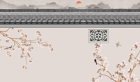 新中式宫墙玉兰花鸟背景墙图片