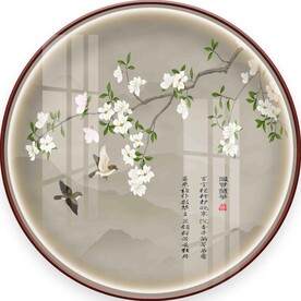 新中式工笔花鸟圆形装饰画图片