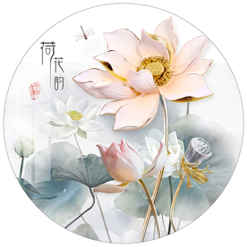 浮雕水墨荷花圆形装饰画
