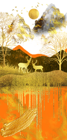 抽象麋鹿山水挂画