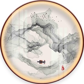 新中式水墨意境山水圆形装饰画图