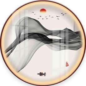 新中式水墨山水圆形装饰画图片