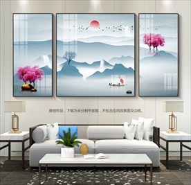 轻奢风山水画客厅装饰画三联画