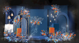 蓝橙色婚礼效果图