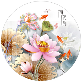 荷花韵中式圆形装饰画