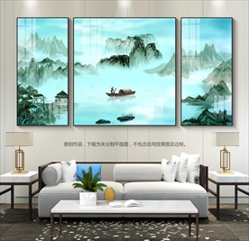 中式山水装饰画无框画沙发背景