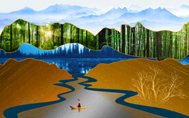 抽象山水画背景墙