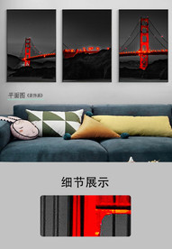 北欧黑白风景桥梁三联装饰画