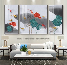 中式水墨荷花客厅装饰画无框画