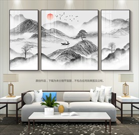 新中式装饰画群山图国画山水壁画