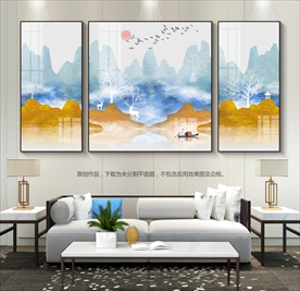 新中式山水画无框画装饰画挂画