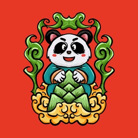 手绘卡通国潮熊猫插画