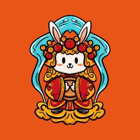 国潮中秋玉兔插画