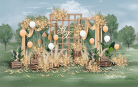 木架户外婚礼迎宾区