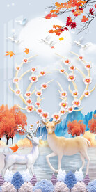 北欧麋鹿枫叶玄关装饰画