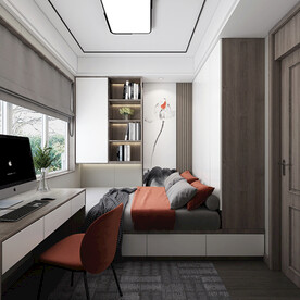 新中式卧室集成墙面模型效果图