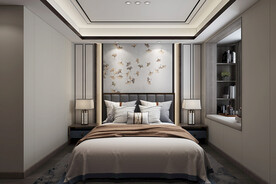 新中式主卧集成墙面模型效果图
