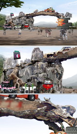 卡丁车假山枯树大门效果图