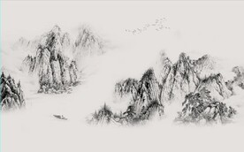 新中式水墨山水风景国画背景墙