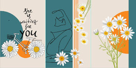 现代北欧风白菊花美女装饰无框画