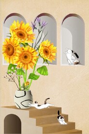 现代立体空间向日葵花玄关装饰画